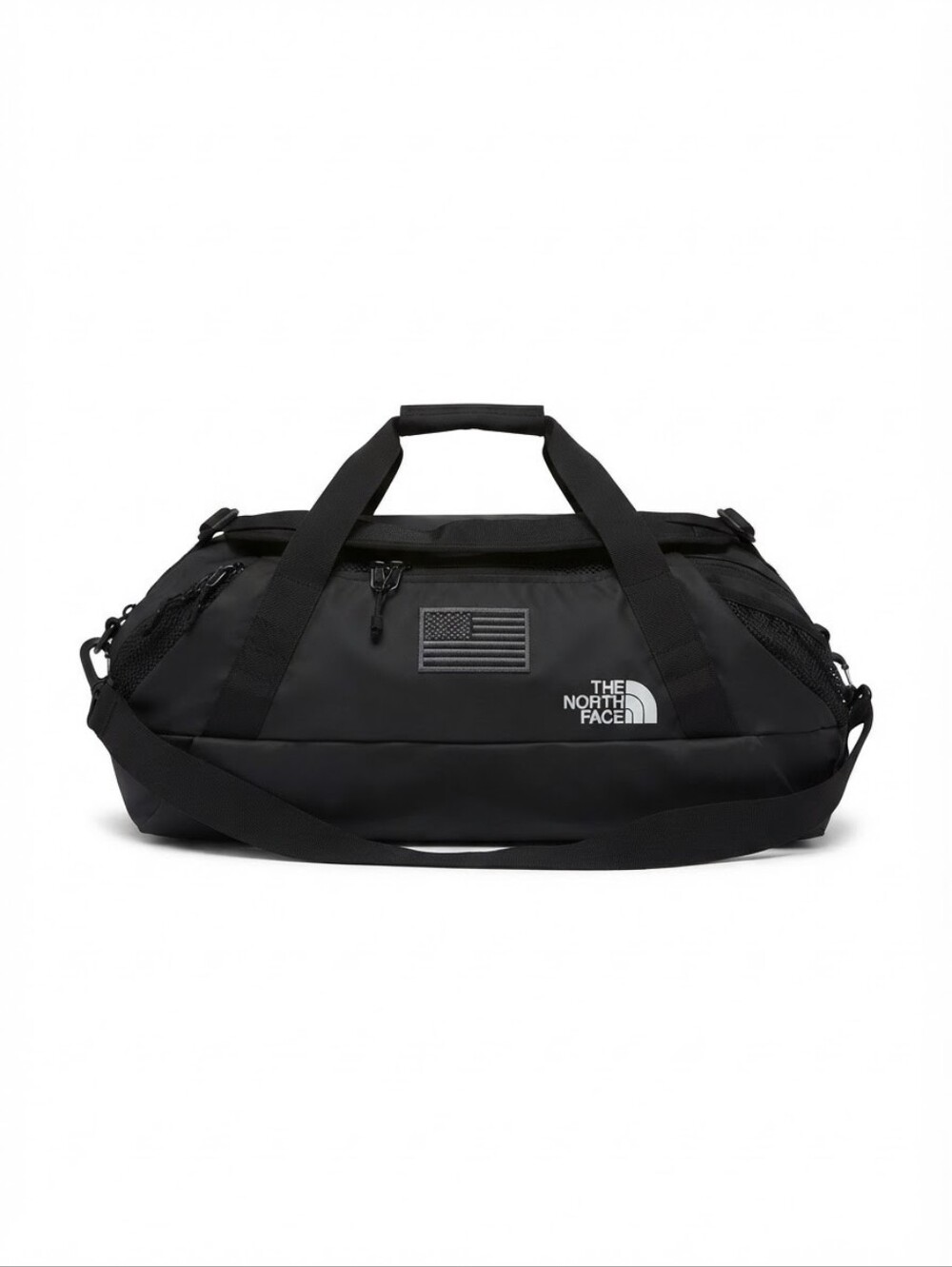 The North Face Apex Duffel Bag Black Gym Travel with American Flag Patch
